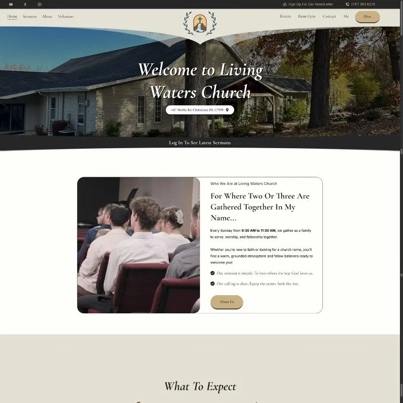 Screenshot of Living Waters Church website