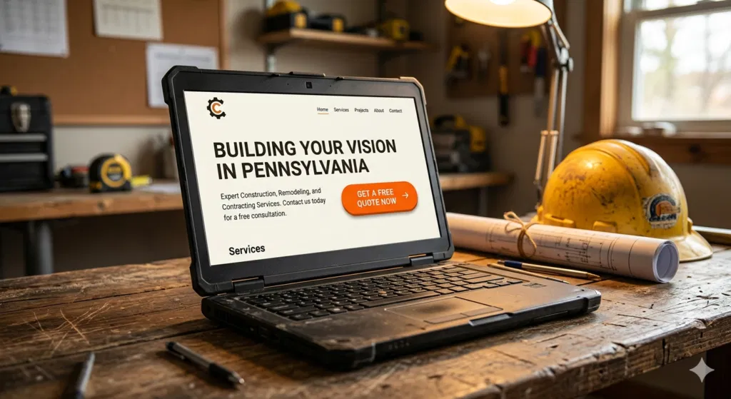 Contractor website on a laptop screen