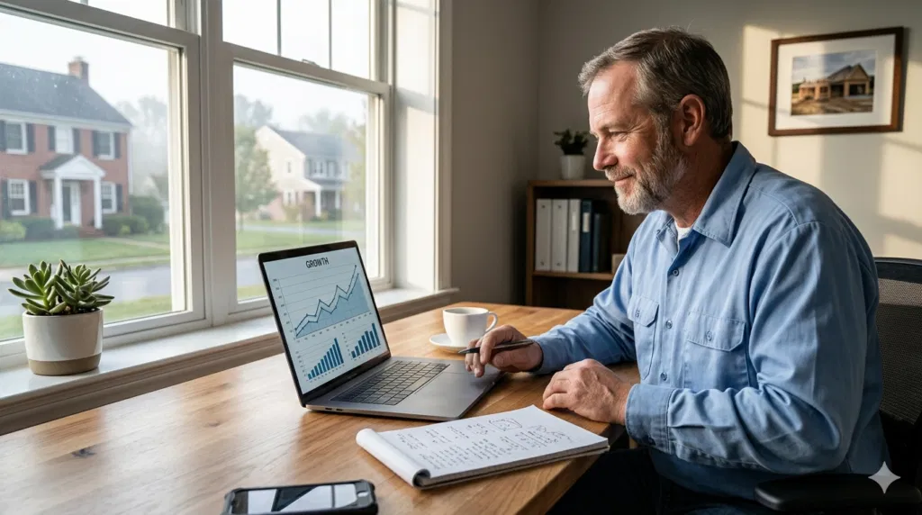 A homeowner searching for a contractor online on his laptop