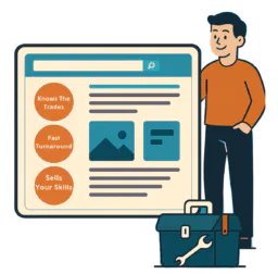 graphic showing a man design a construction website