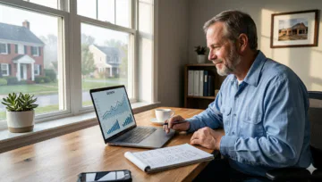A homeowner searching for a contractor online on his laptop